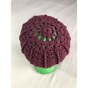 Hand Crocheted Beanie Cap‎ Hat Burgundy Size Medium/Large Handmade